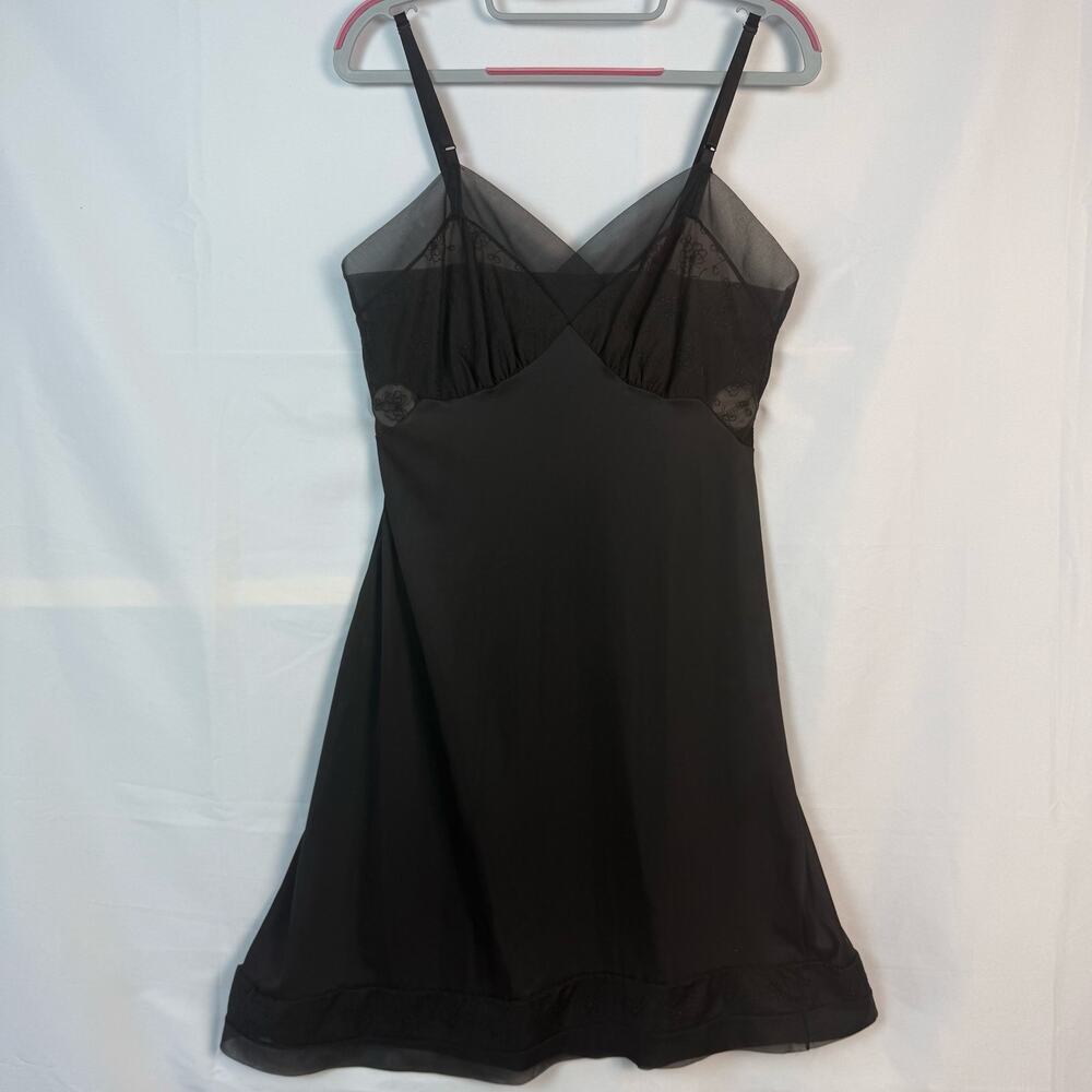 Vintage Luxite by Holeproof Black Mesh Lace Sheer Asymmetrical Slip Dress 36